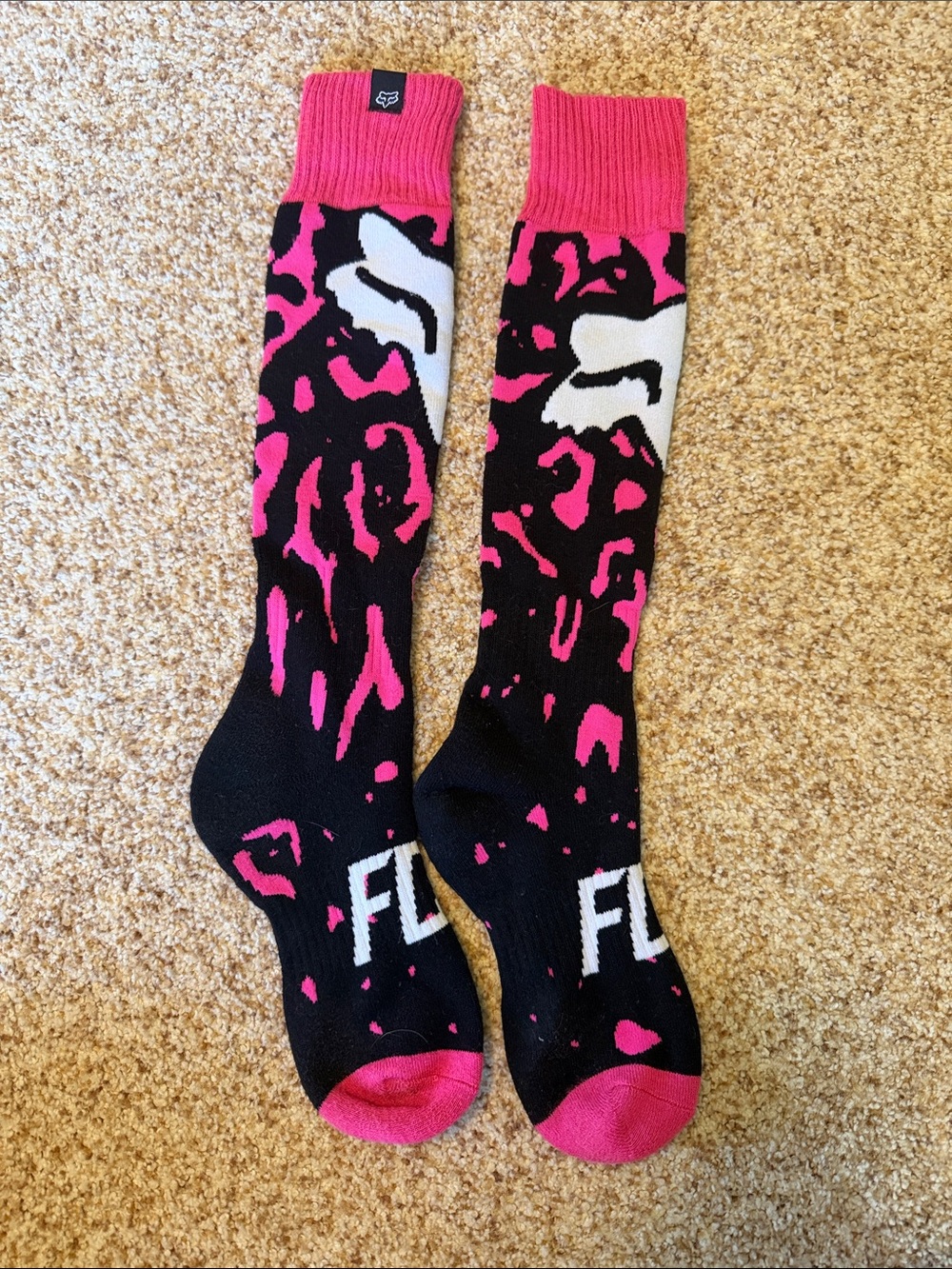 Fox Pink & Black Patterned Knee-High Athletic Socks